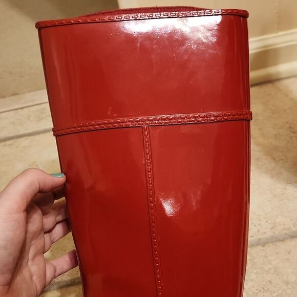 Michael Kors Women's Fulton Harness Red Tall Rubber Riding Boots Size 7 - Picture 8 of 14